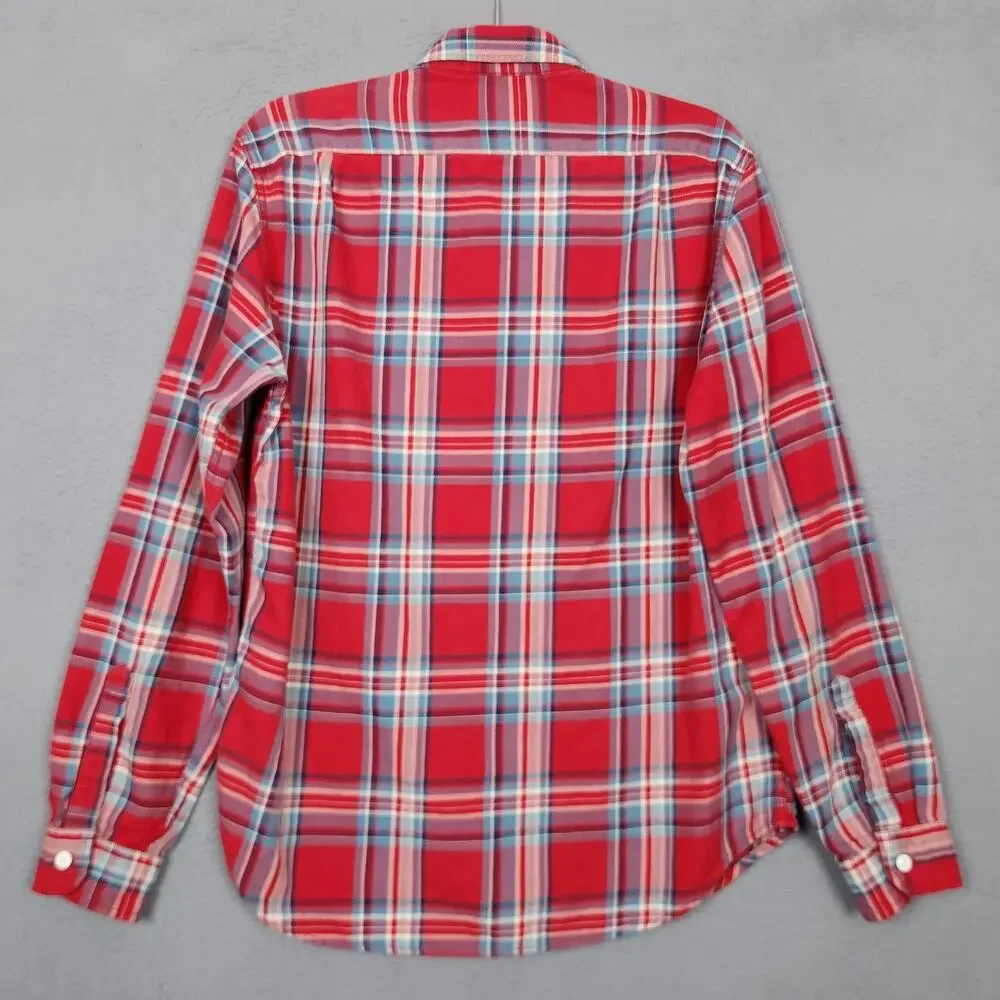 J CREW Shirt Mens Medium Red Plaid 100% Cotton Button Up Long Sleeve Flannel